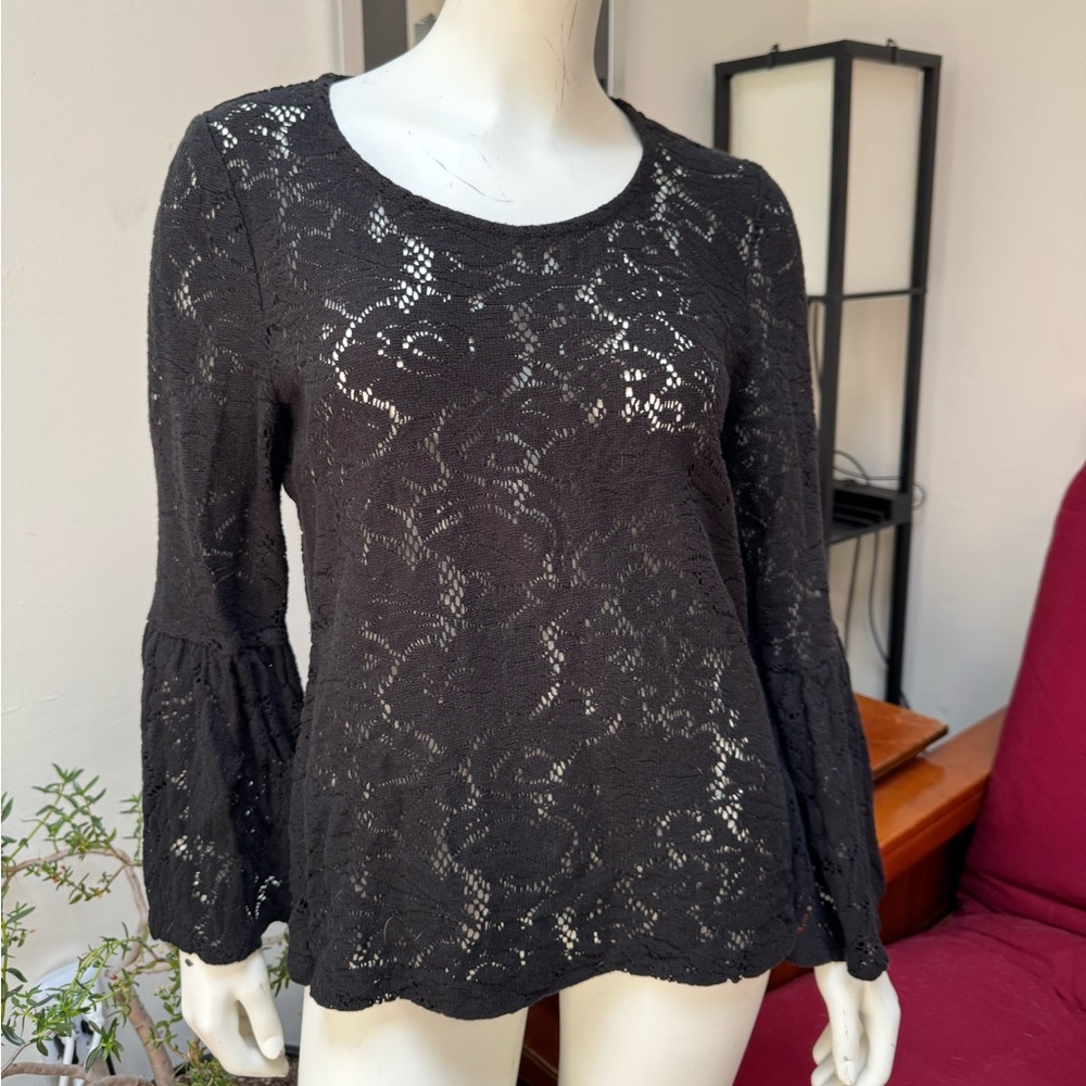 Chico's Black Lace Bell Sleeve Blouse